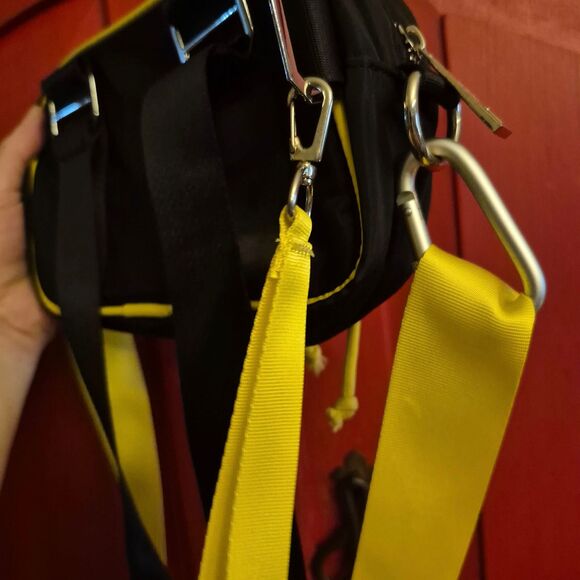 NWOT boohooMAN Crossbody Bag Carryall Black Yellow Double Strap Silver Hardware - Picture 3 of 4